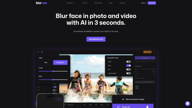 screenshot of BlurMe