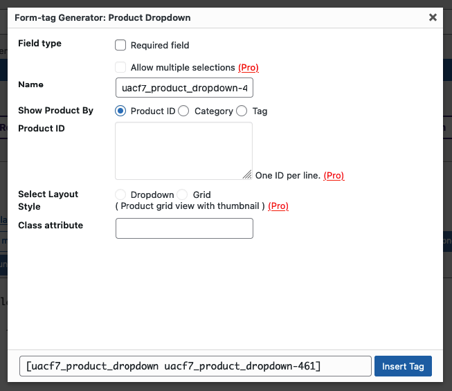 Contact Form 7 WooCommerce Product Dropdown Option Panel