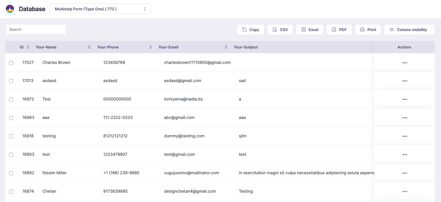 Contact Form 7 Database