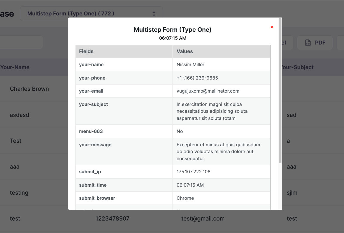 CF7 Database (Quickview)