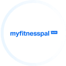 Logo of MyFitnessPal featuring the text "myfitnesspal" in lowercase blue letters on a white background, accompanied by a small blue silhouette of a person leaping to the right, reminiscent of sleek designs found on Clio websites. - Clio Websites | Top Canadian Web Design Company