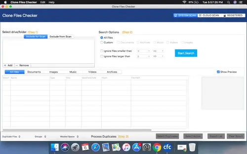 Duplicates scanning screen of Clone Files Checker MAC