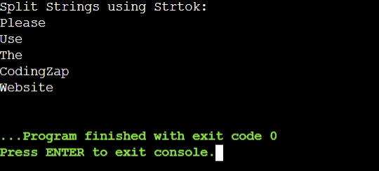 Output- Using Strtok