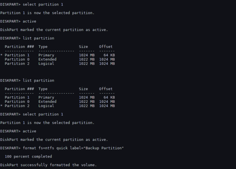 How to create disk partitions in windows using diskpart command