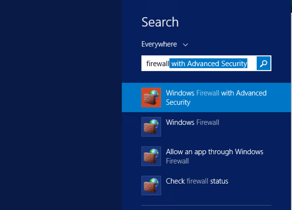 windows firewall search