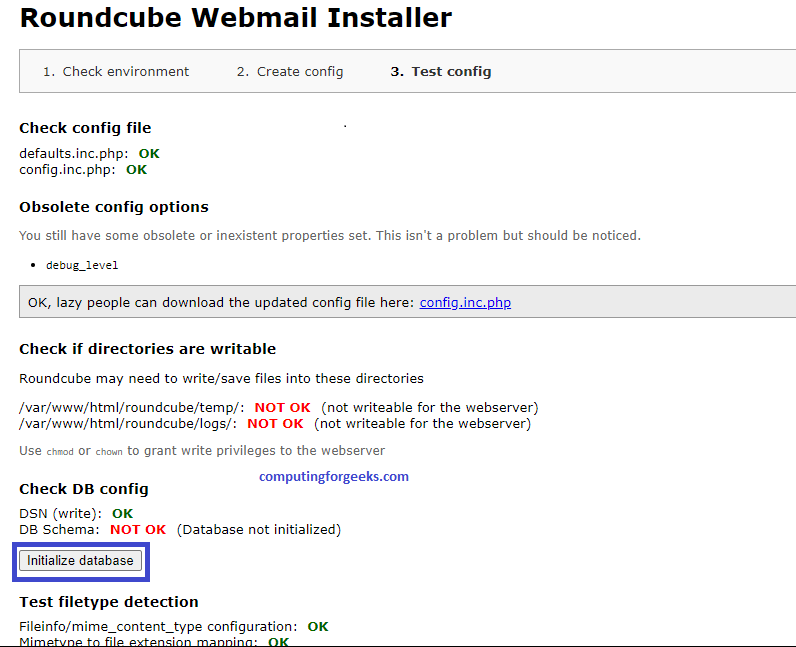 Setup Mail Server on CentOS 8 With Postfix, Dovecot, MySQL and RoundCube 6 roundcube after continue