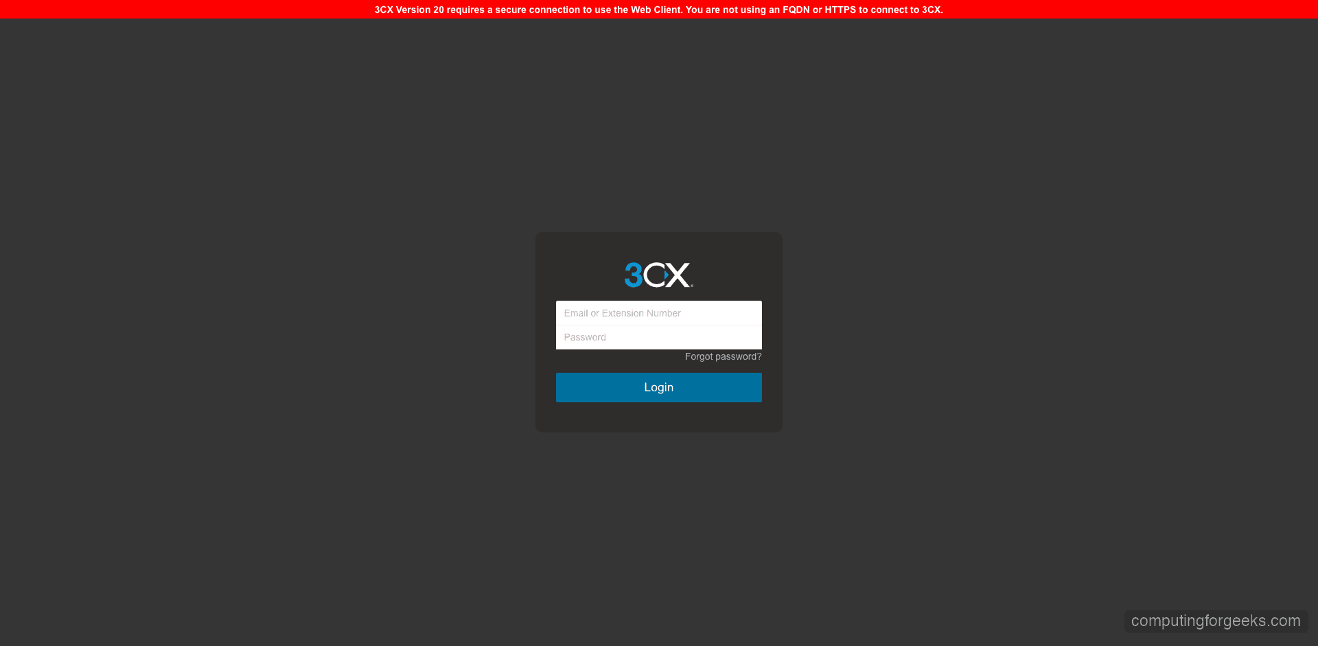 3CX admin console login page