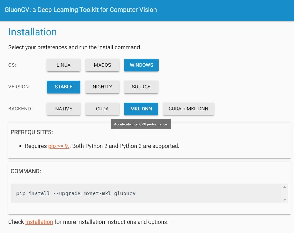 MXNetとGlueCVのインストール方法