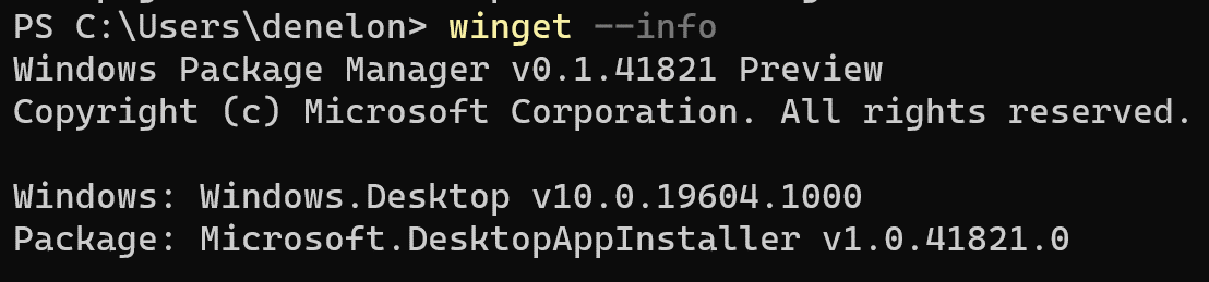 Windows Package Manager v0 1 41821