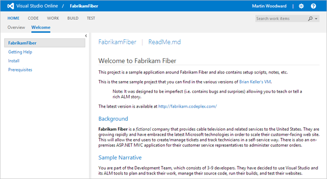 Welcome pages in TFVC