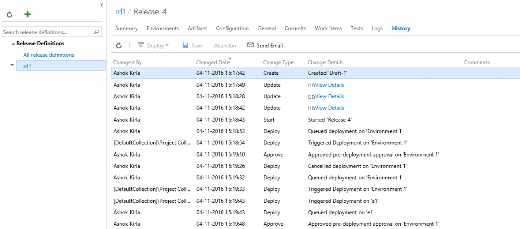 Audit history of a release