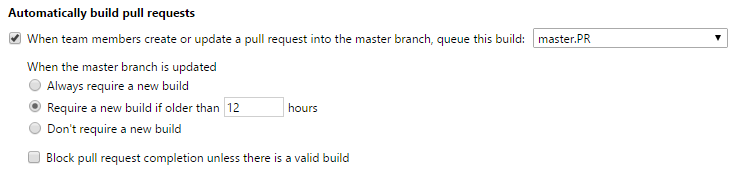 New build policy options for Git pull requests