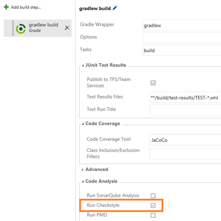 Enable Checkstyle analysis in the Gradle task