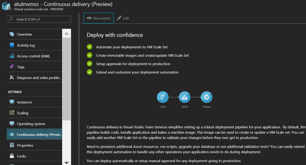 Virtual machine Scale Sets - Setup Continuous Delivery from Azure Portal