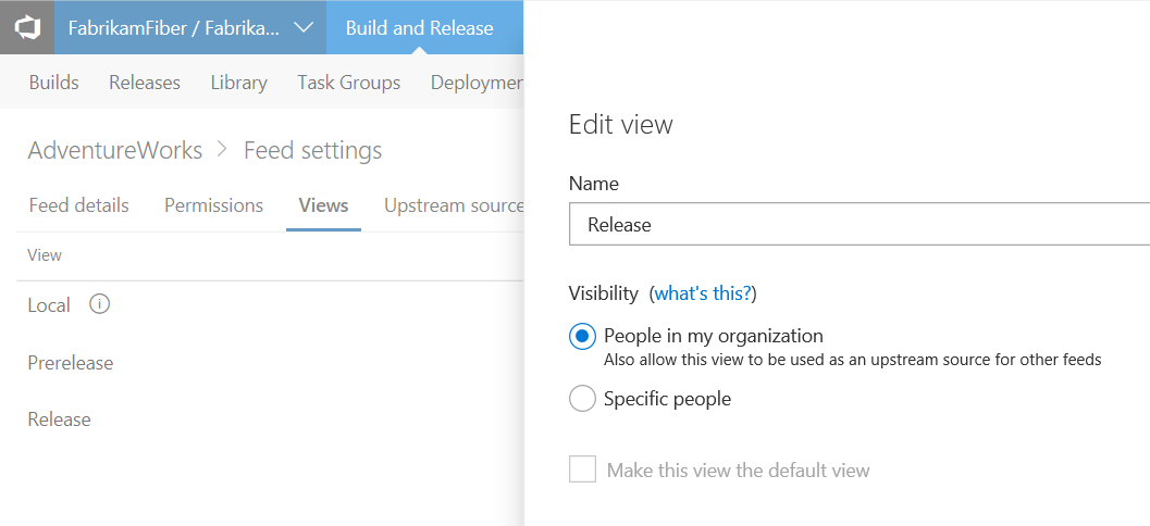 The configuration panel for adding a view