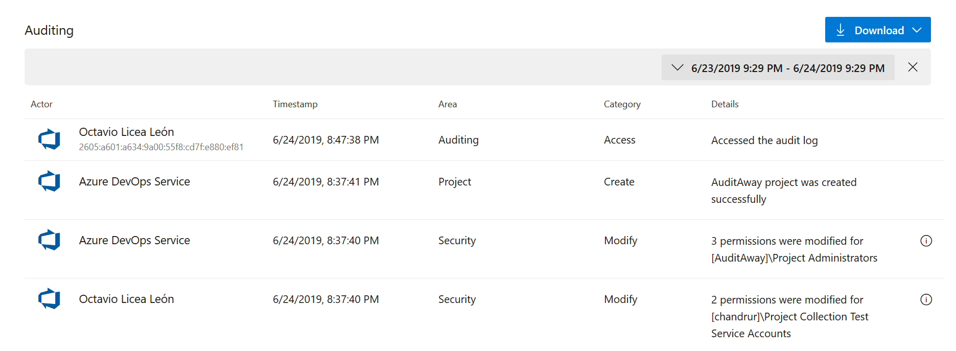 Audit Log Page