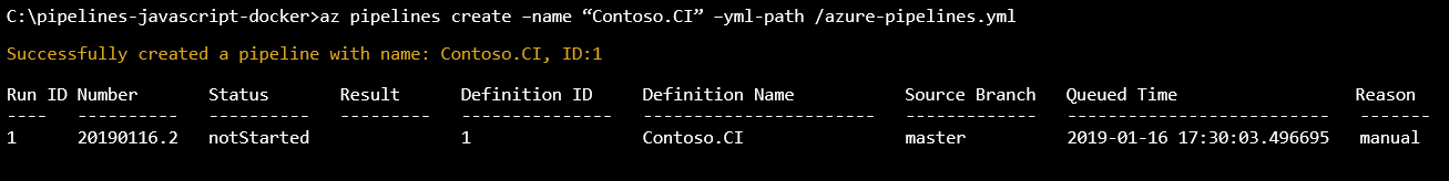 YAML run of pipeline