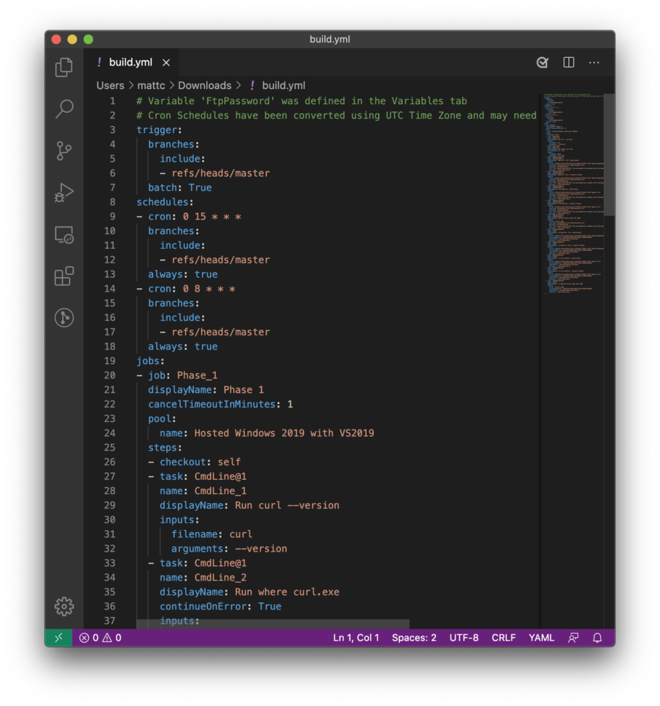 The exported YAML