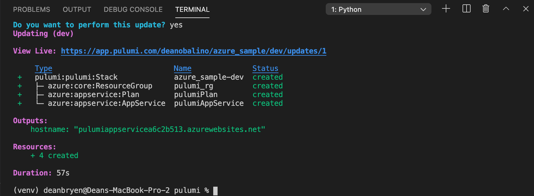 Image pulumi up deploy