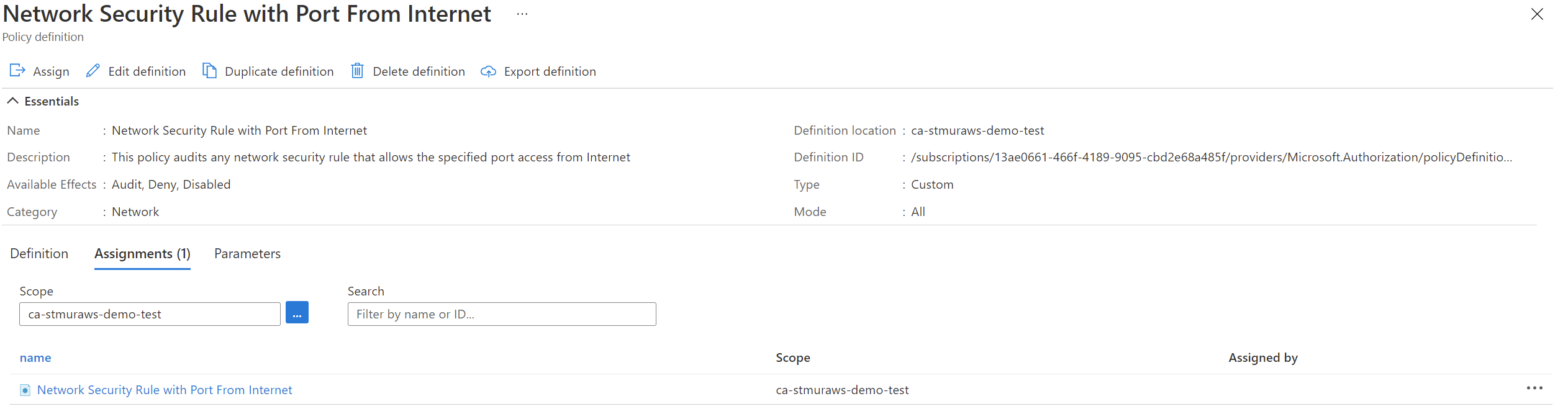 Azure Policy Definition and Assignment