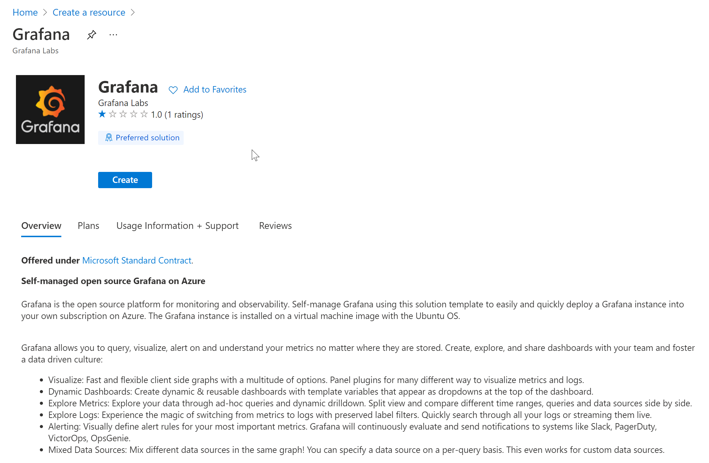 Grafana Azure MarketPlace Image 