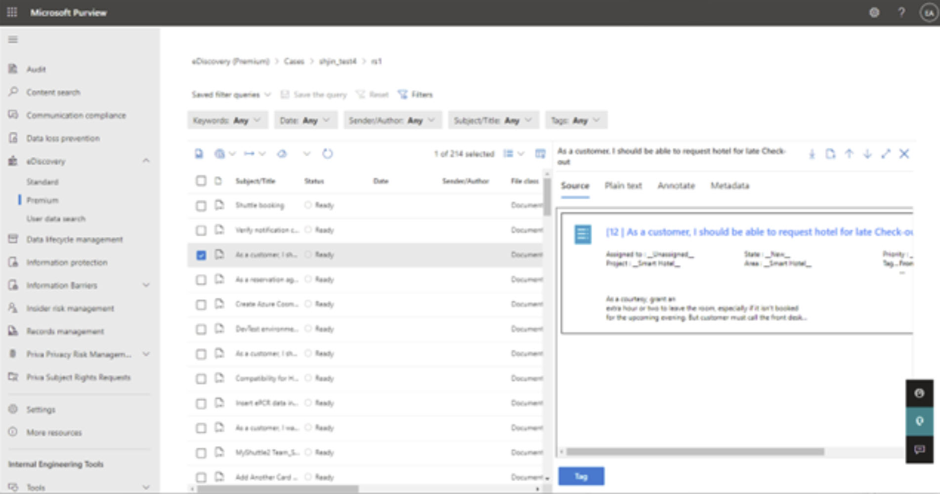 Azure DevOps results in eDiscovery (premium) search