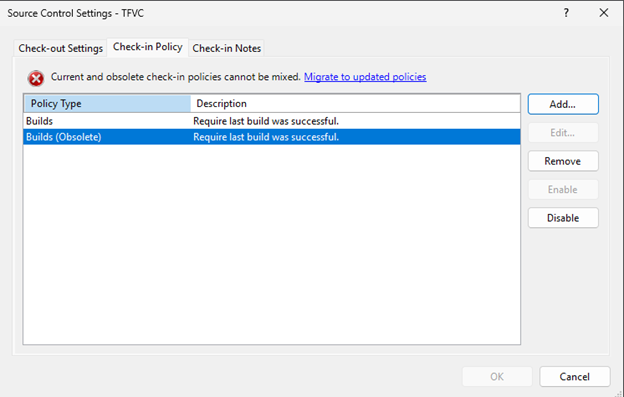 TFVC Check-in Policies Window
