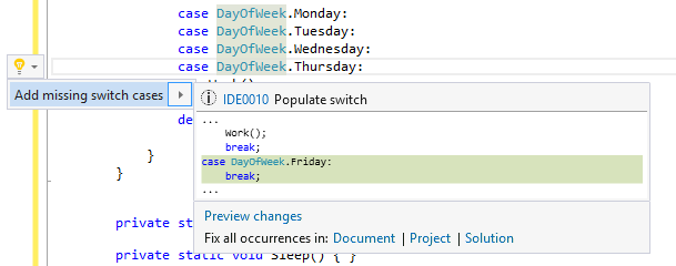 Add Missing switch/Select case code action