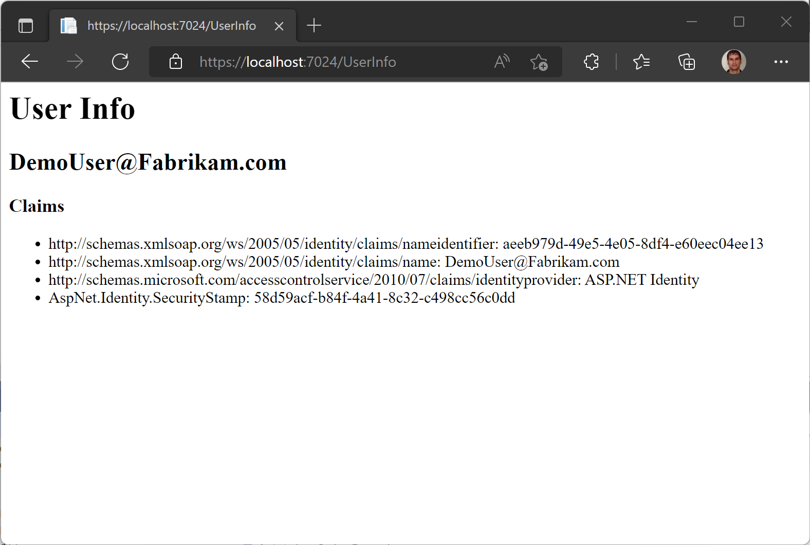 User identity provided by ASP.NET, used in ASP.NET Core
