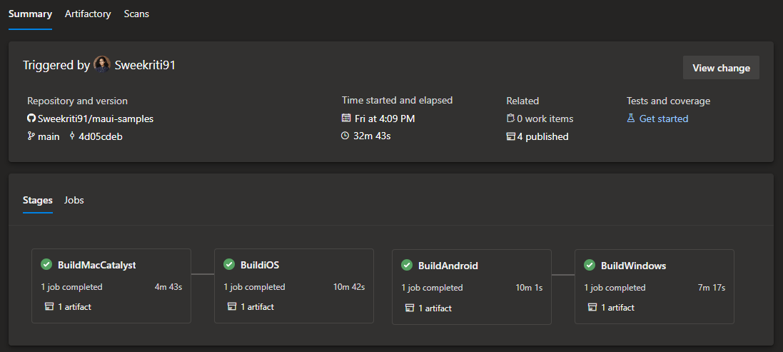 summary of completed azure devops pipeline