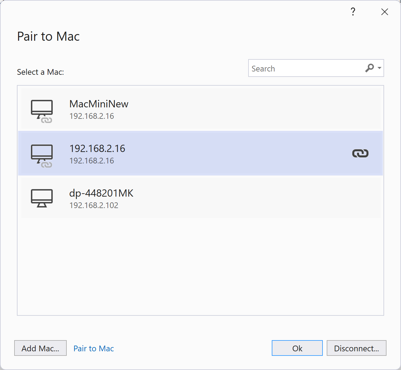 Pair to Mac dialog