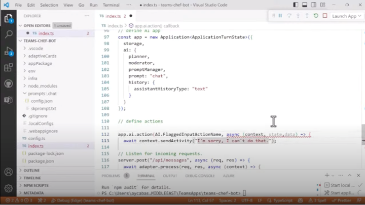 Chef bot demo with Teams AI Library