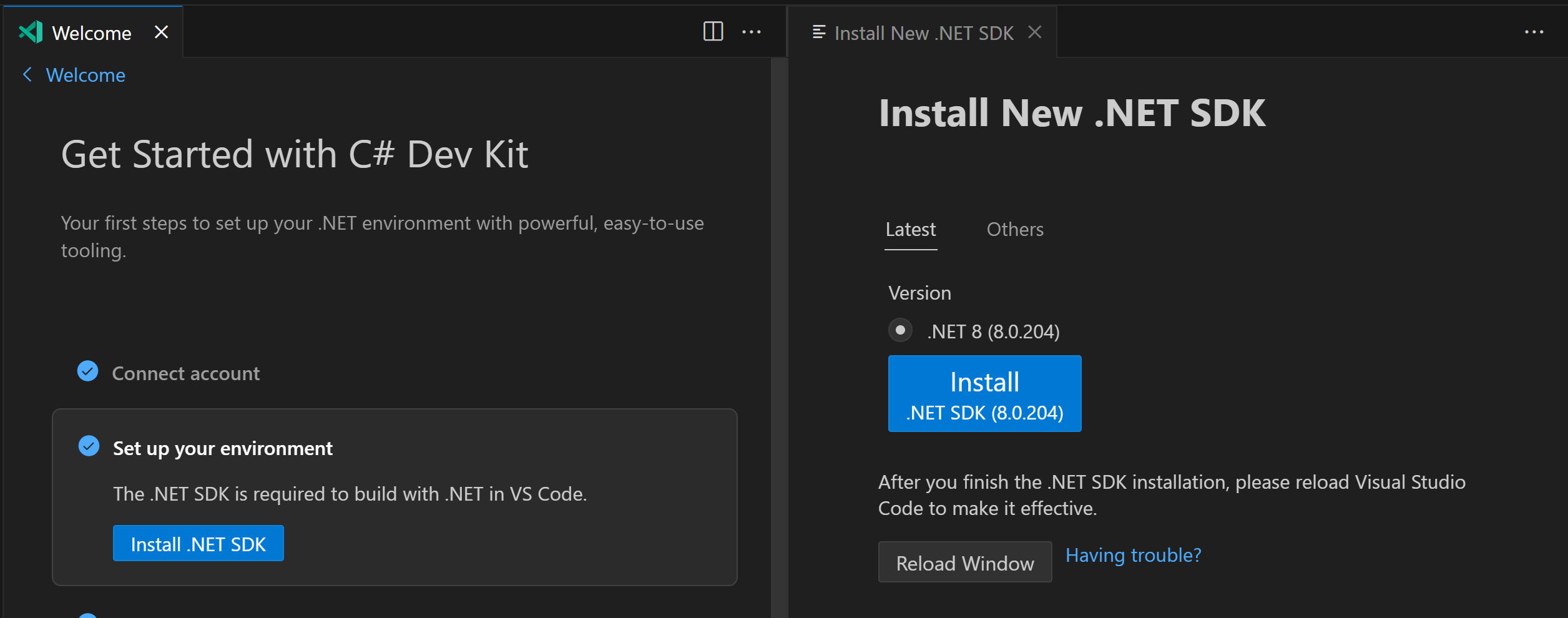 Screenshot of new SDK Acquisition experience