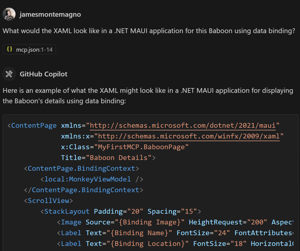 XAML showing the monkey data
