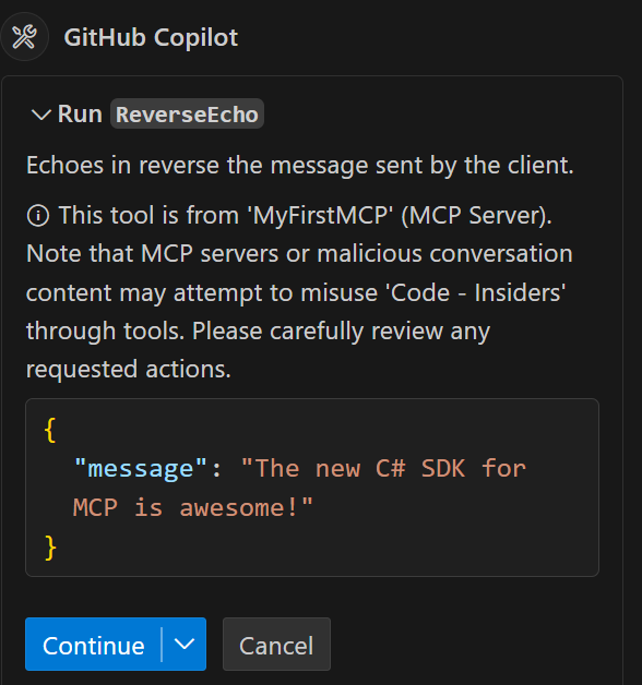 Prompt asking for permission to run ReverseEcho