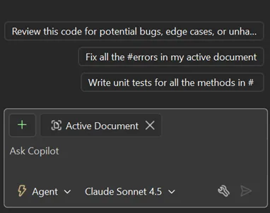 Screenshot of available icebreaker options as entry point to test agent