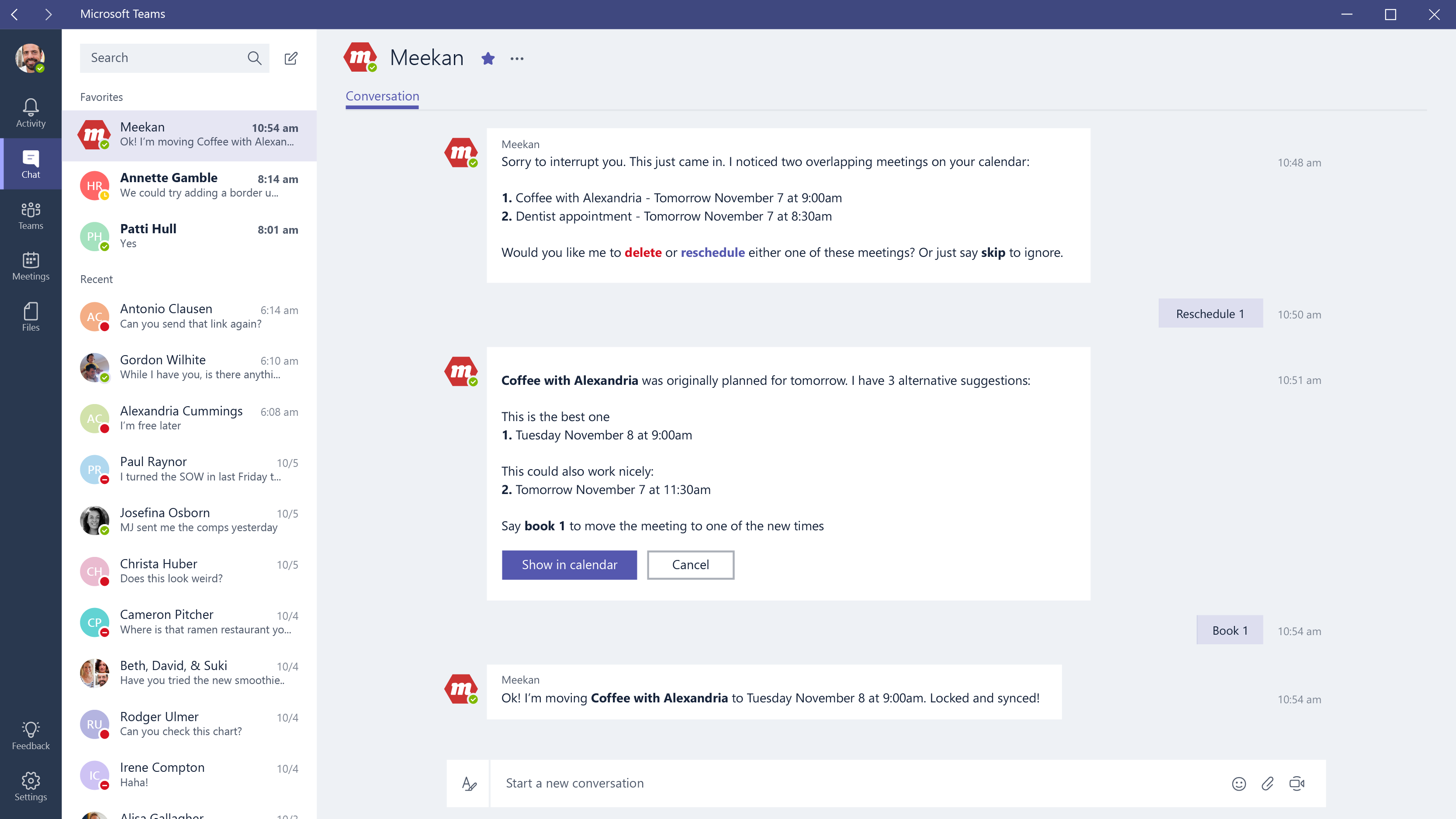 Screenshot of bots in Microsoft Teams