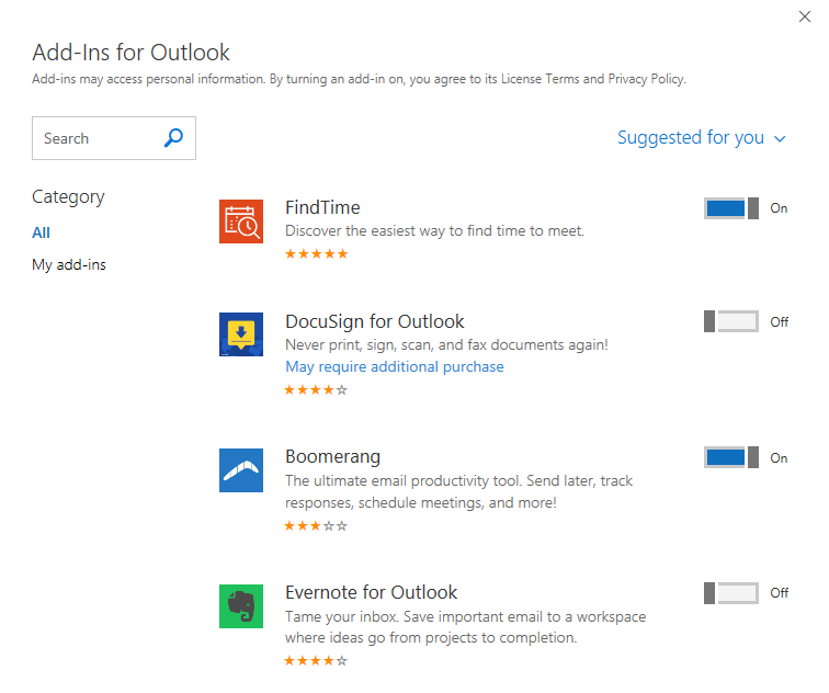 Add-ins for outlook