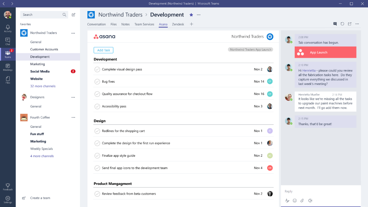Screenshot of tabs in Microsoft Teams
