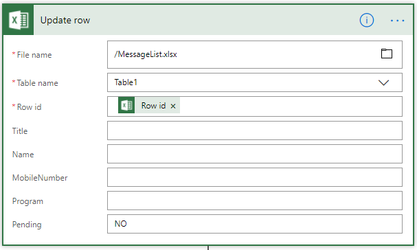 update row dialog box