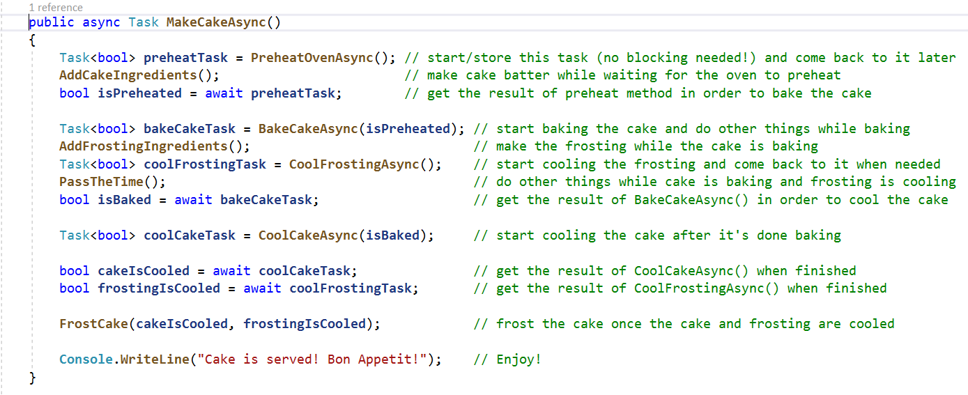 Asynchronous MakeCake() function