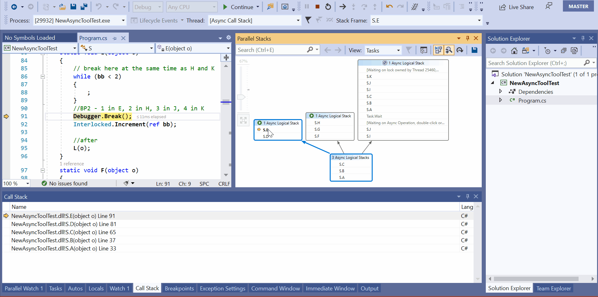 Accessing a task's async call stack