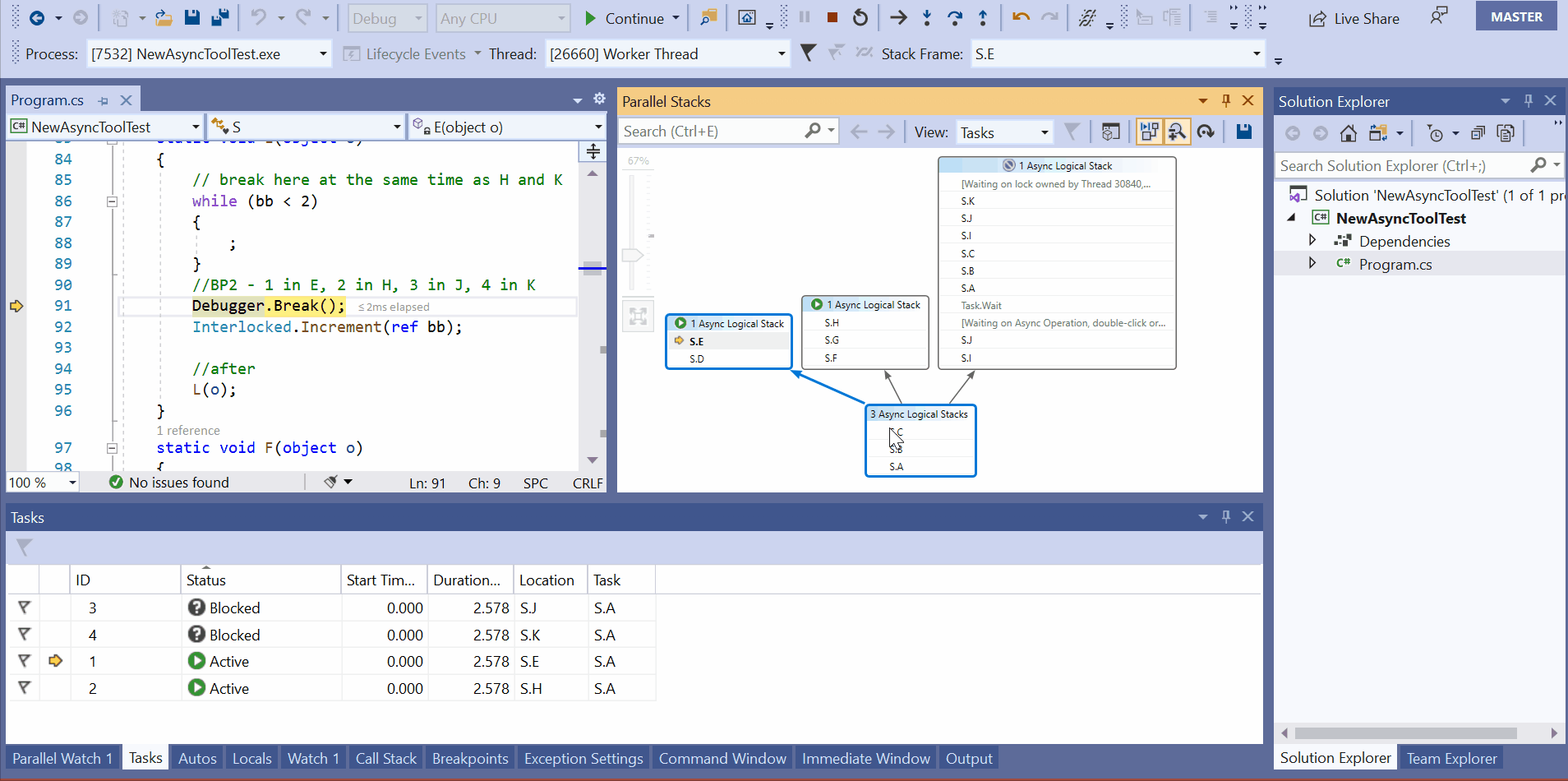Hovering over a task in the Parallel Stacks window