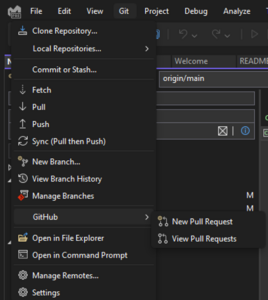 Create a Pull Request from the top level menu