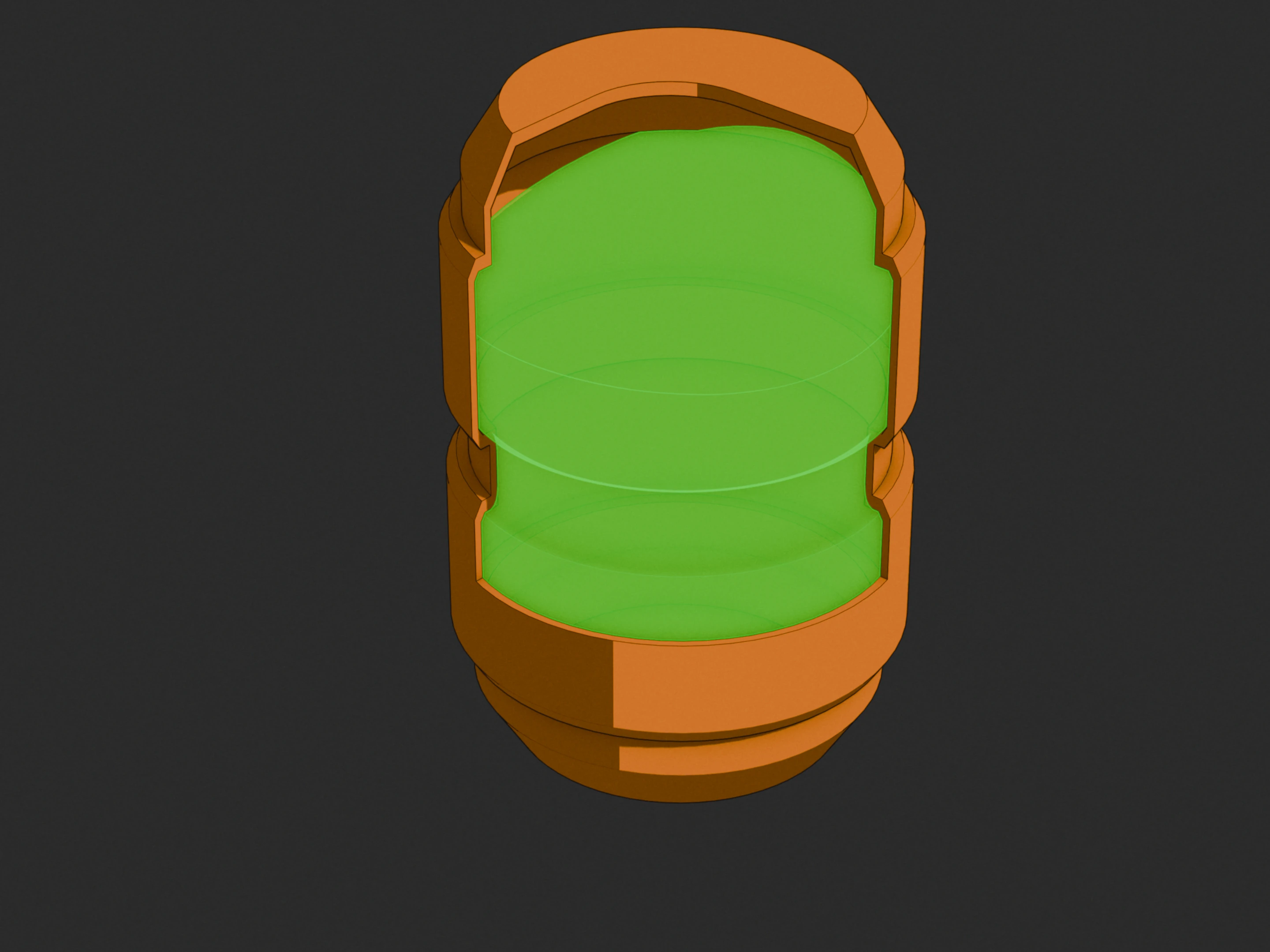 Cutaway of canister full of green goo
