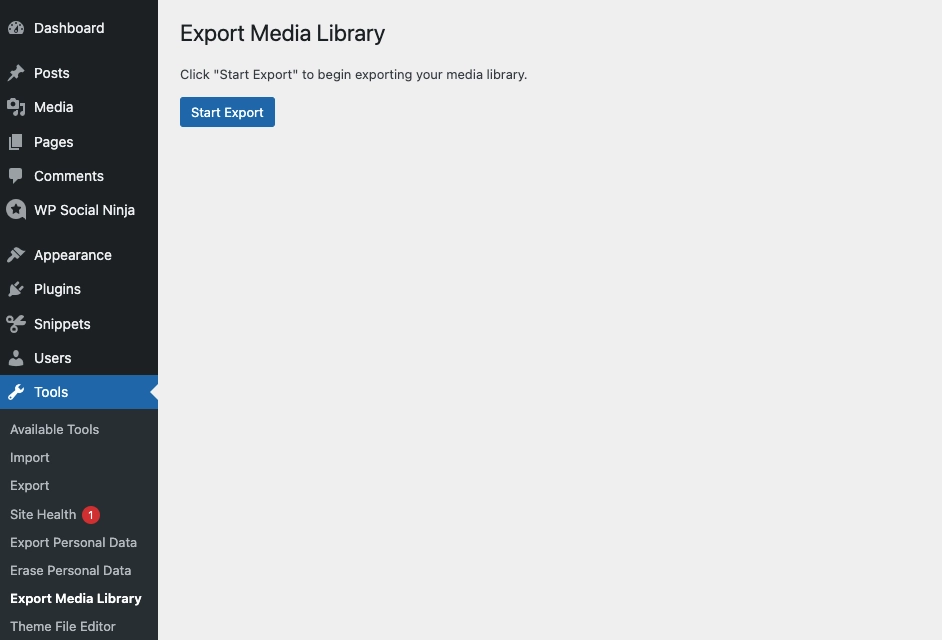 Export Media Library screen
