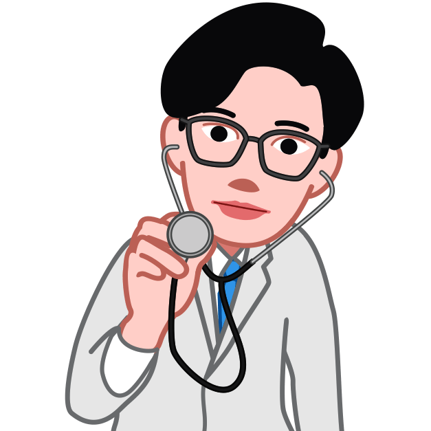 熱心に診察している若い医師のイラスト