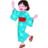 浴衣を着て踊っている若い女性のイラスト