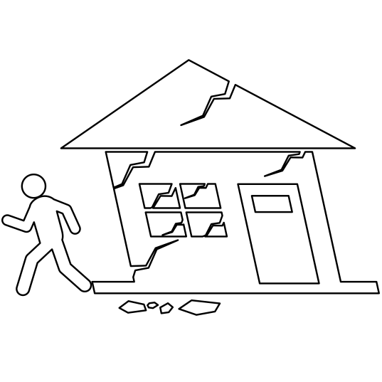 老朽家屋倒壊危険「注意喚起サイン」のイラスト・図は白ベタに黒枠線