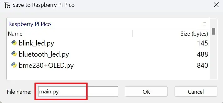save as main.py in Thonny